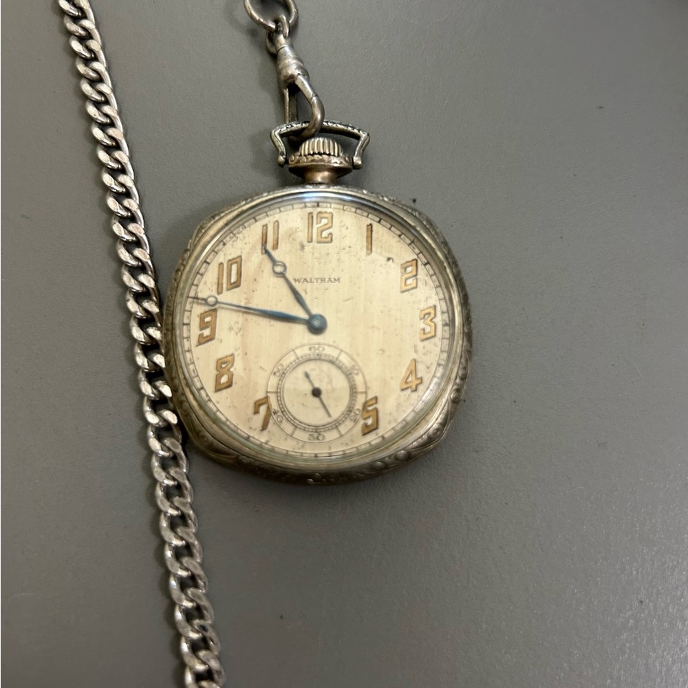 Waltham 1900’s Antique Gold Filled Mens Pocket Watch w Chain